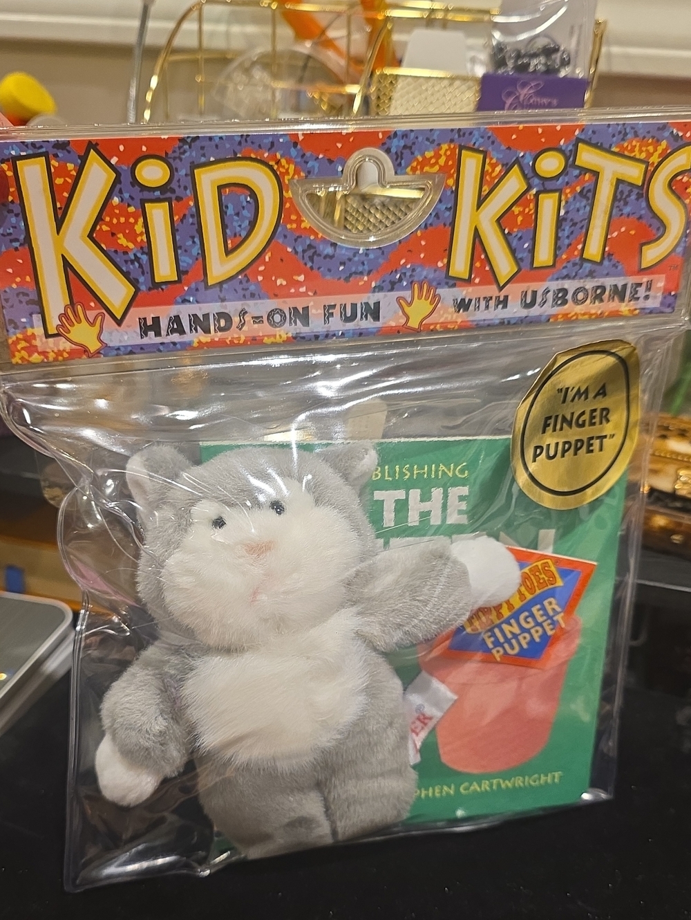 Born Grey & White Cat Finger Puppet - KidKits Plush